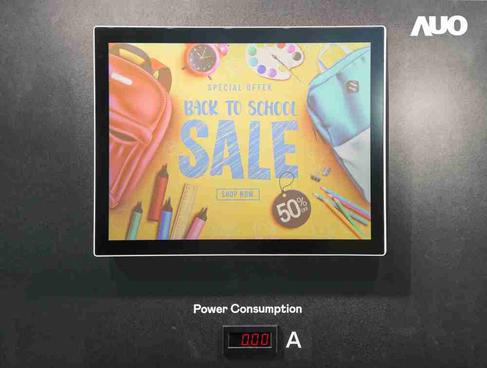 PA直营展示胆固醇液晶超低耗能户外全彩显示器，，ChLC（胆固醇液晶）以双稳态技术使静态显示零功耗，，具省电、、、、高彩度、、、、环保的特性，，还整合软硬件系统解决方案，，，可透过单一云端平台管理