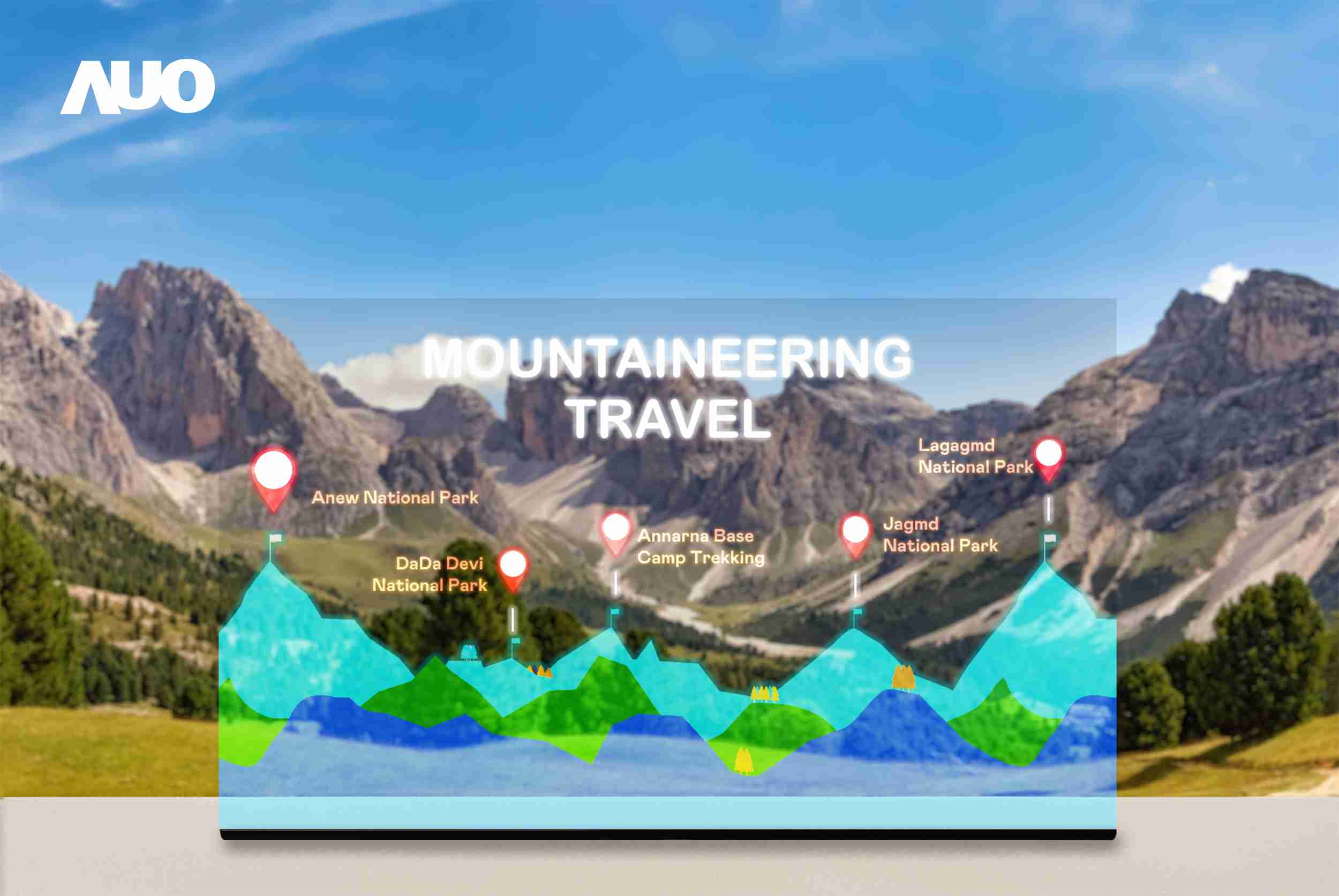 PA直营展示全球单片尺寸最大(*)42吋透明Micro LED显示器拼接而成的〝64吋透明Micro LED显示器〞，，，，具备高透明度、、、1,000 nits高亮度、、、、广色域、、、、采用三边无边框的无缝拼接等多重特色，，呈现超高清、、细腻画质而不遮挡后方视觉，，，，满足层峰需求，，可广泛运用于零售、、艺术展览或商业空间等场域